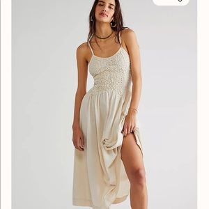 Free People Summer Chapter Midi soft sand cotton dress S
